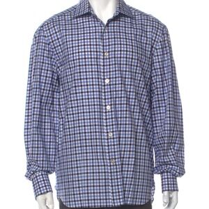 KITON Plaid print blue checkered dress shirt